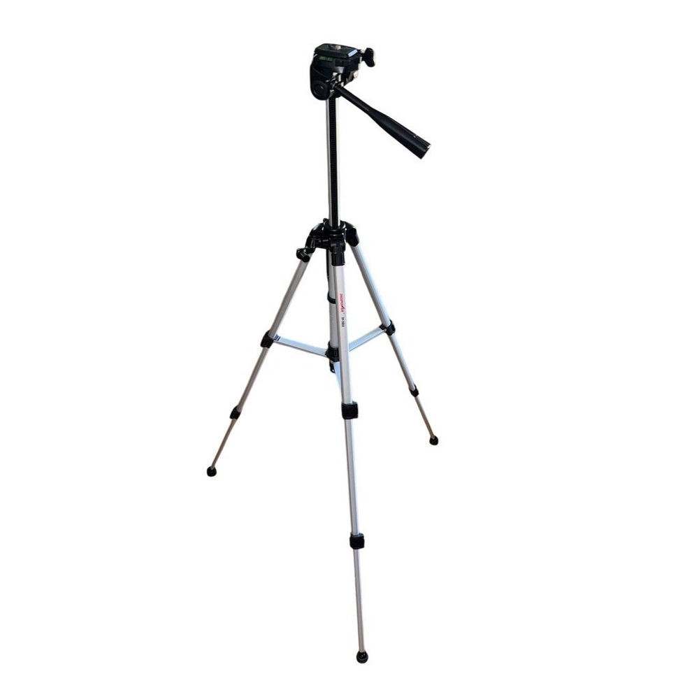 DigiPower Camera Tripod Silver/Black 3-Way Pan/Tilt Head Quick Release Bag